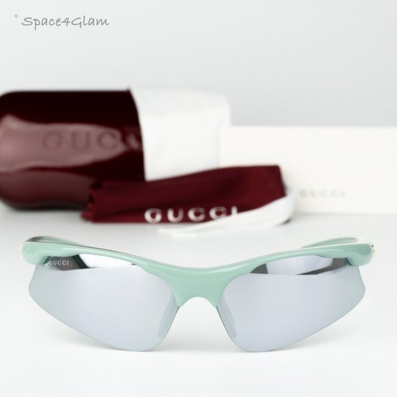 Gucci Women Sunglasses Green Silver Mirror Mask GG1774S 005 BRAND NEW - Picture 3 of 8